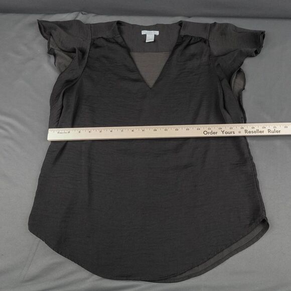 H&M Womens Top 6 Black Sheer Flowy Minimalist Shell Capsule Flutter Y2K Retro - Picture 9 of 11